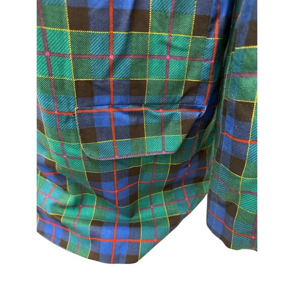 Leslie Fay Plus Size 80s Tartan Blue Green Plaid Blazer Size 18 - Picture 4 of 11